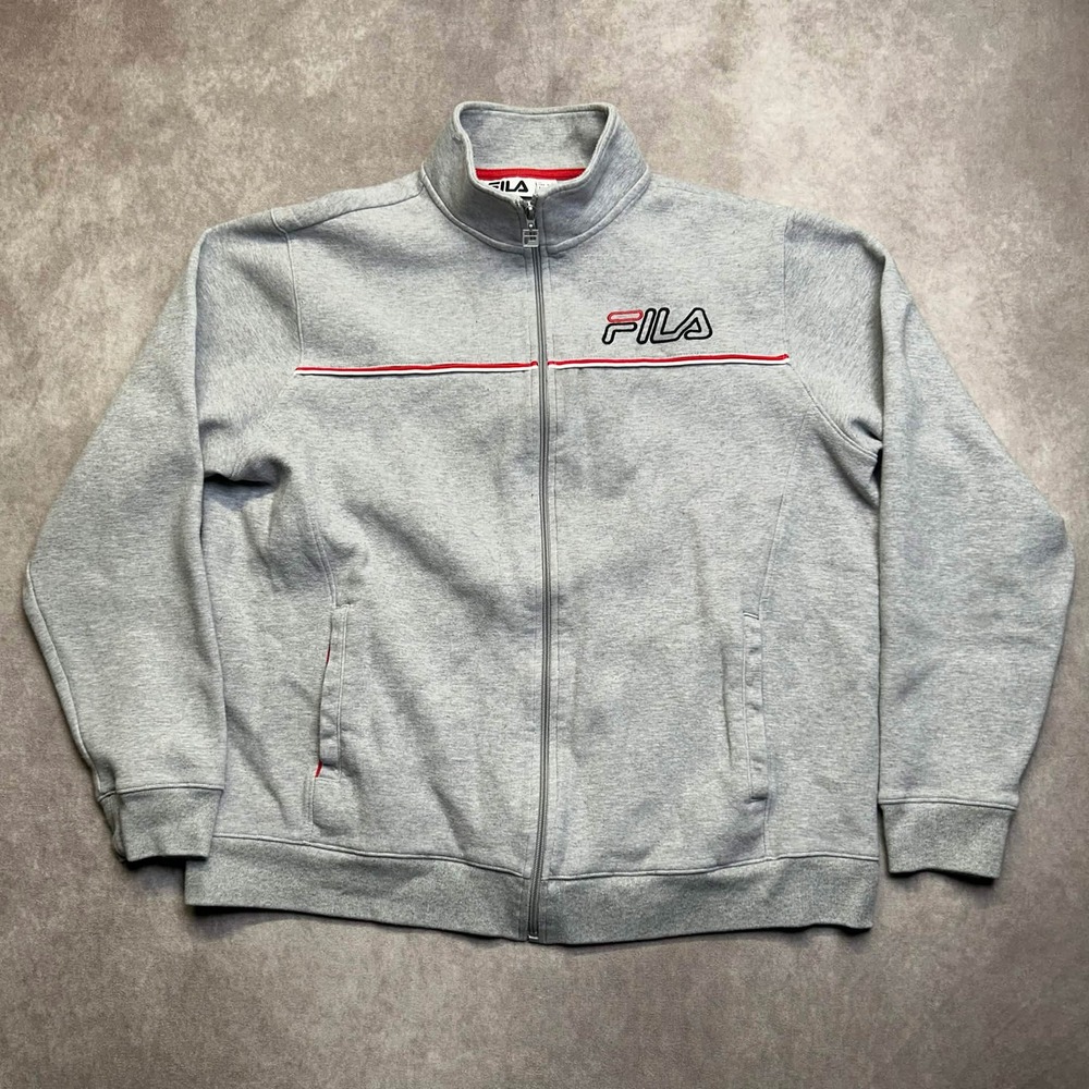 Fila Mens XL Gray Full Zip Track Jacket Embroidered Logo Mock Neck Sportswear